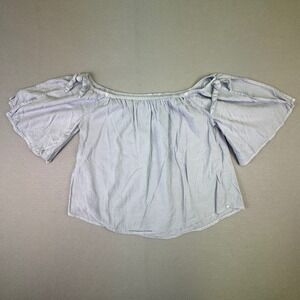 Billa Bong Women's‎ Crop Top Flutter Sleeve Off Shoulder Sky Blue Top Size Large